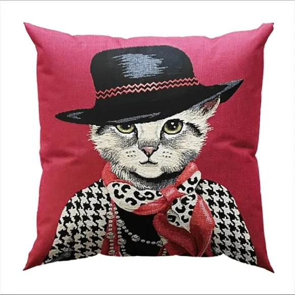 Set Of 4 Adorable Lady Cat Pattern‎ Throw Pillow Covers  17.7/45cm x 17.7/45cm - Picture 7 of 12